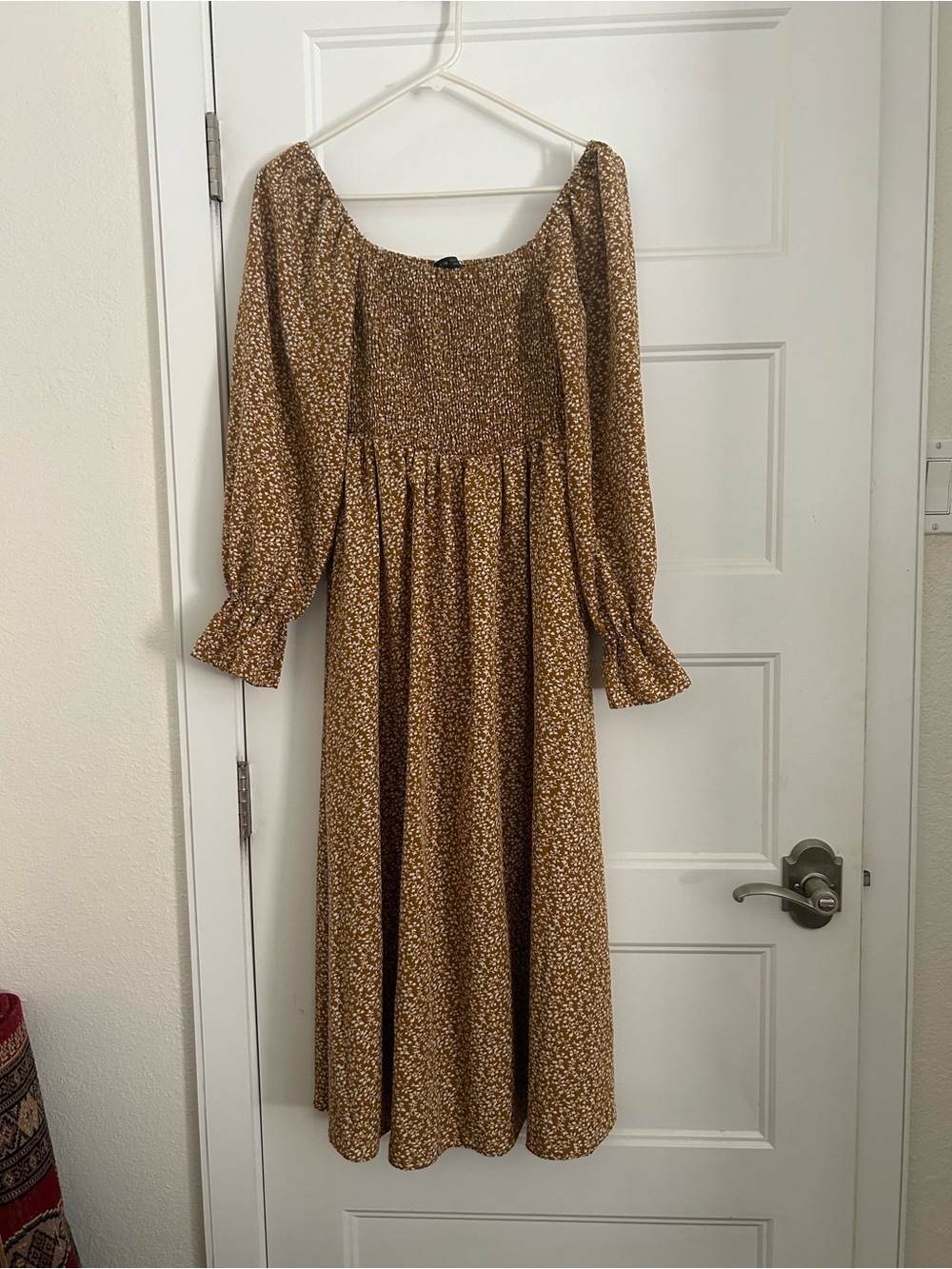 SHEIN Brown Floral Smocked Midi Dress